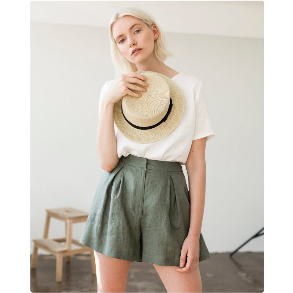 Handmade High-Waisted Linen Shorts